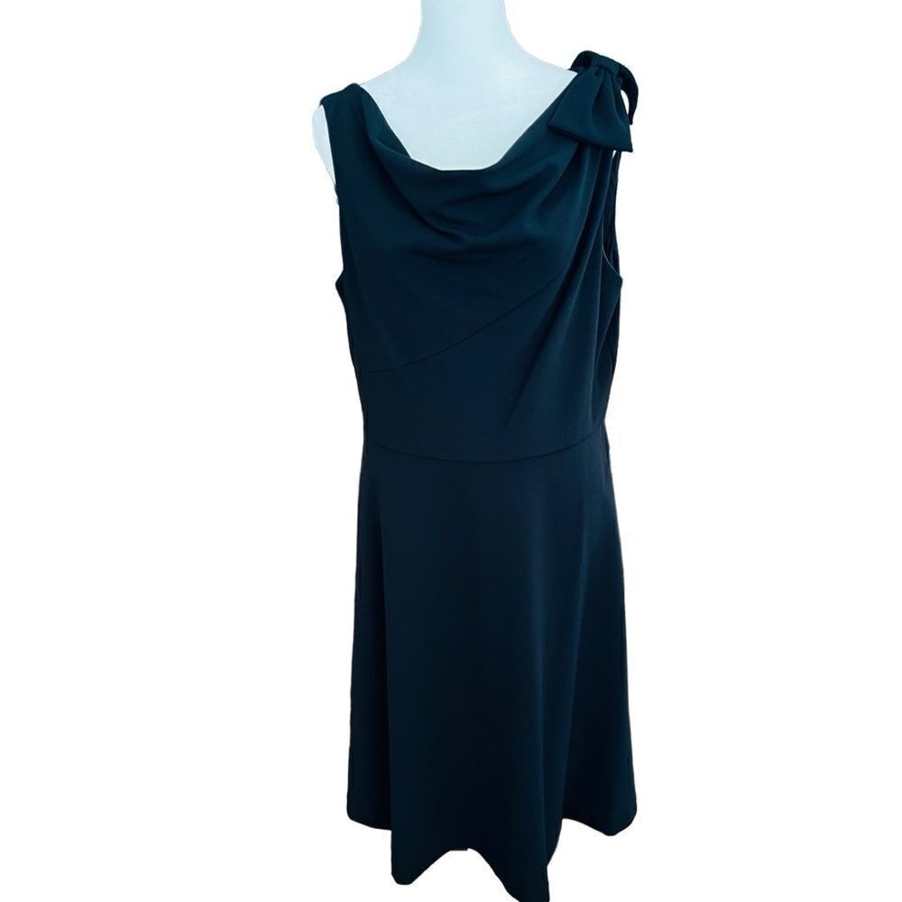 DKNY Draped Neckline Bow Shoulder Fit & Flare Black Dress size 12.
